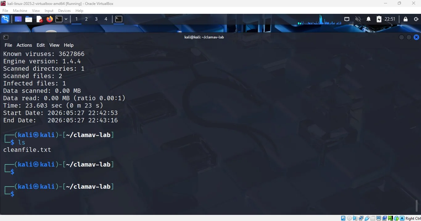 Final scan showing the folder is now clean with only cleanfile.txt remaining