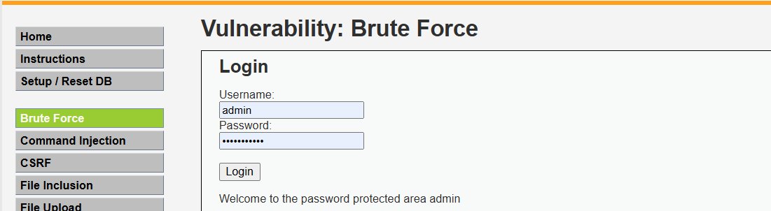 DVWA Brute Force successful login