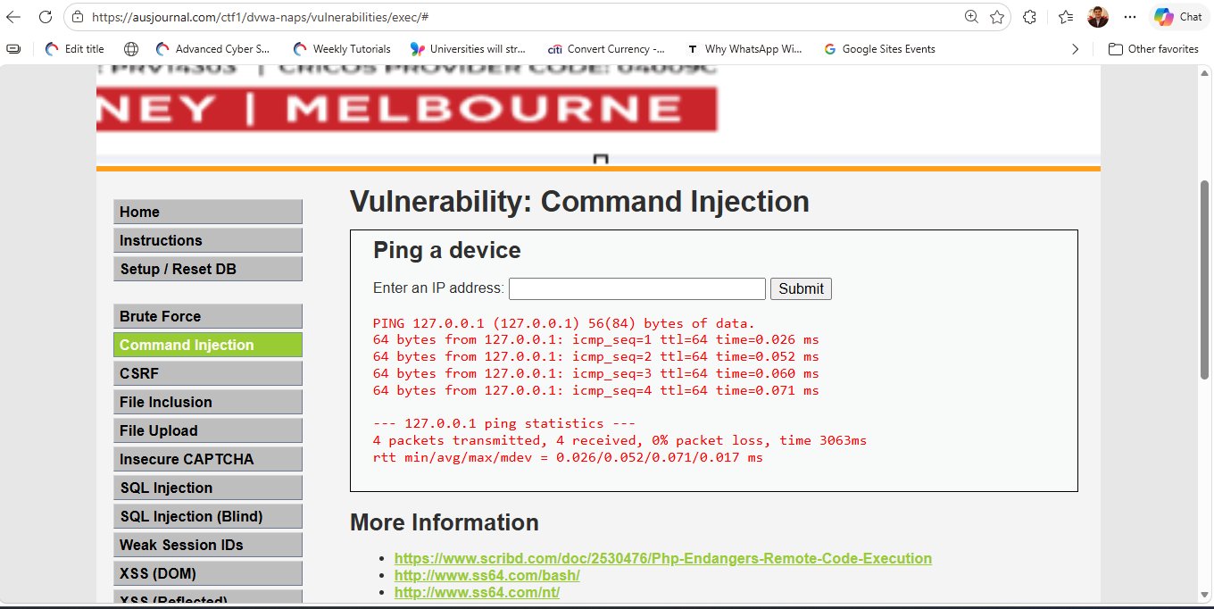 DVWA Command Injection normal ping to 127.0.0.1