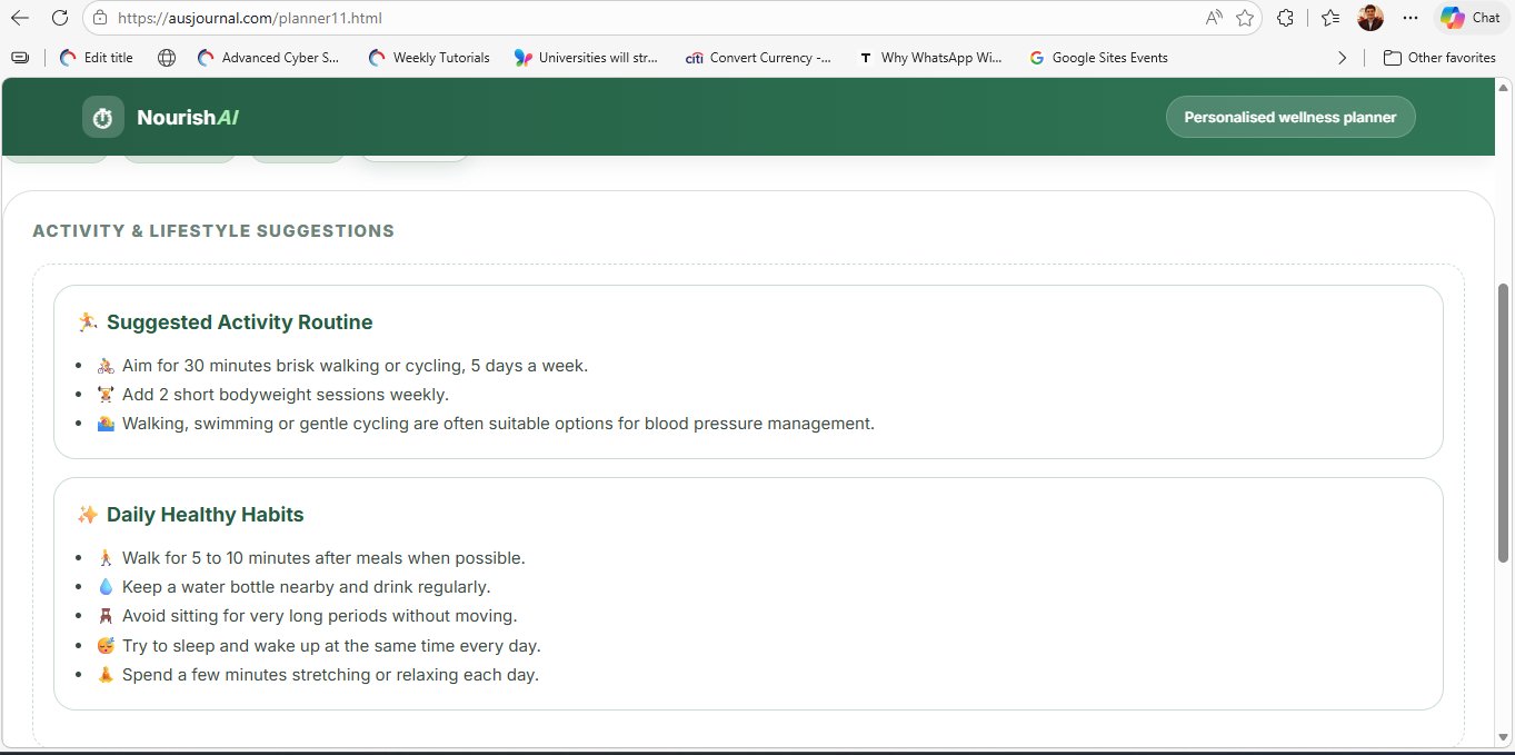 NourishAI Activity and Lifestyle Suggestions section
